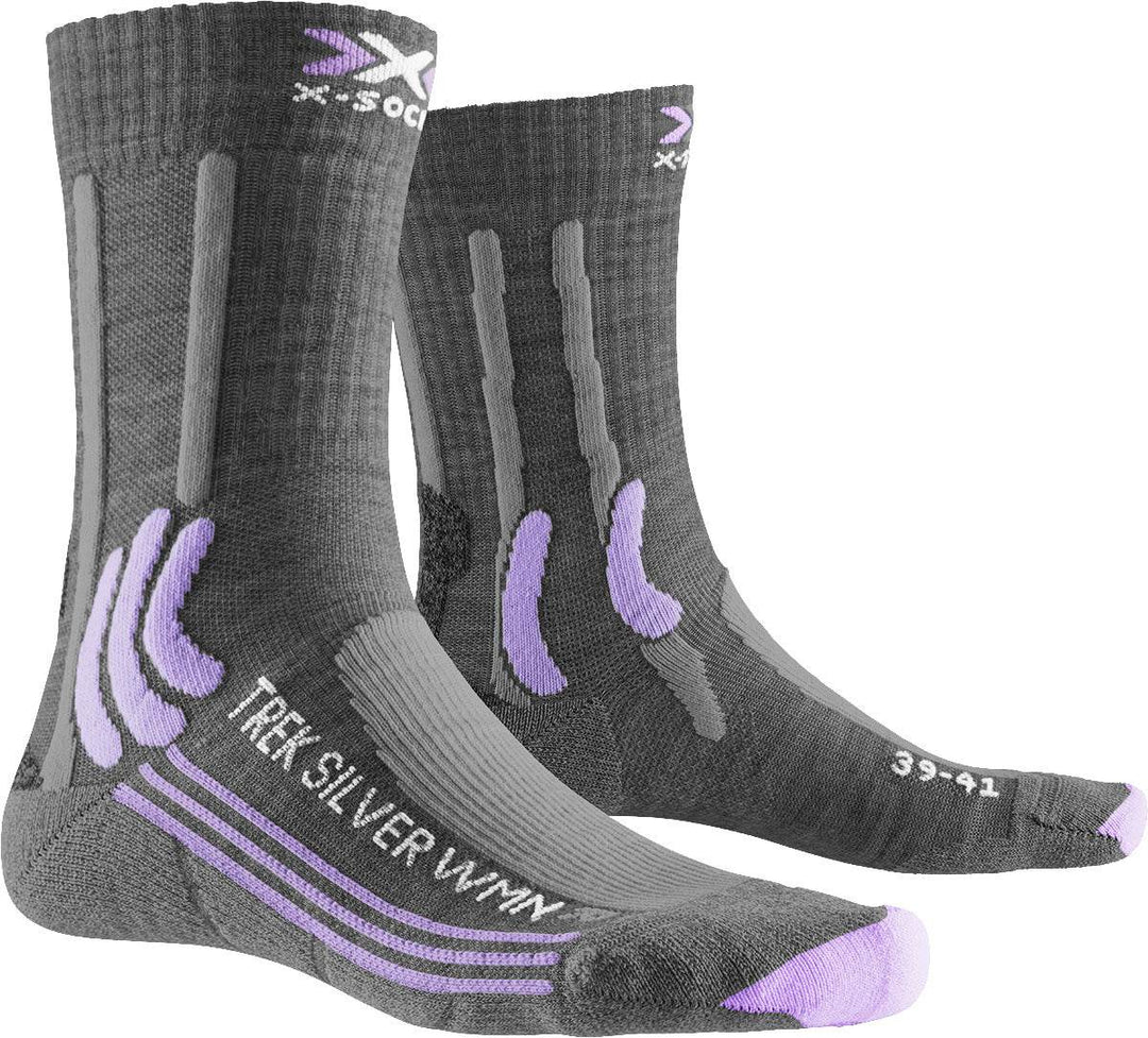 Trek Silver 4.0 W Socks - Grey Melange/Bright Lavender - Blogside